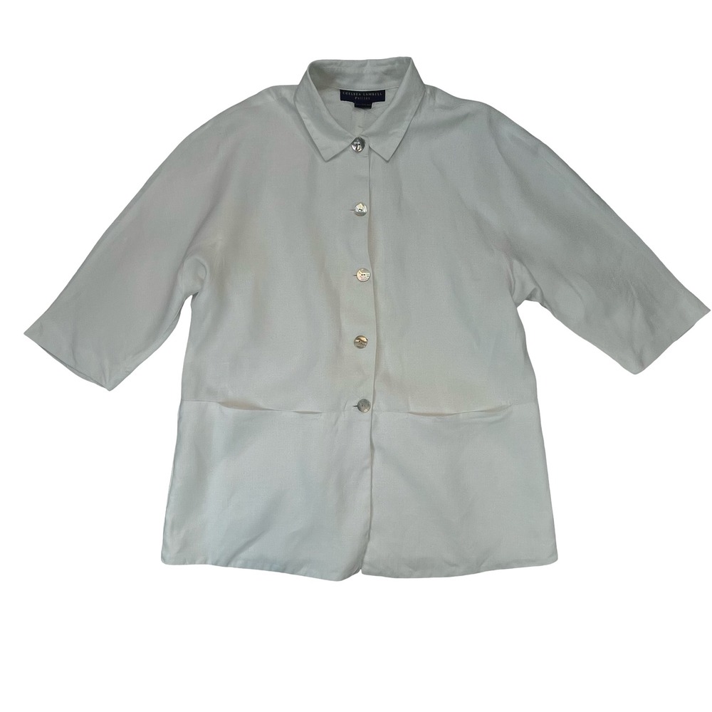 Chelsea Campbell Women Linen Jacket White 3/4 Sleeve Lined Coastal Minimalist 8P